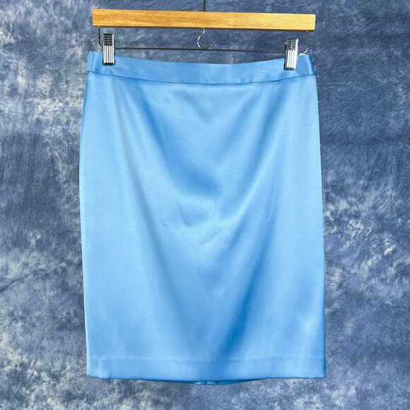 NWT INC Atlantic Blue Satin Pencil Skirt Sz 6 - Picture 1 of 3